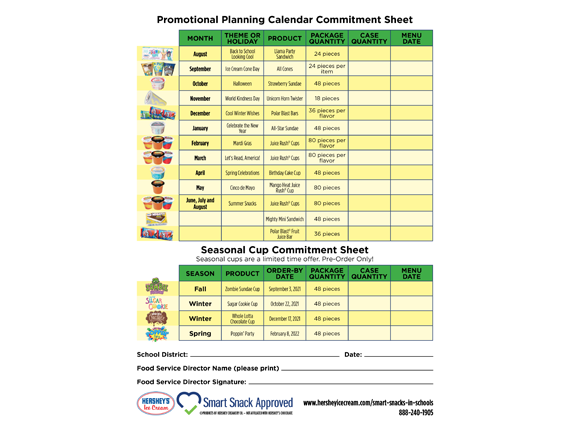 Promotional Planning Calendar Order Form