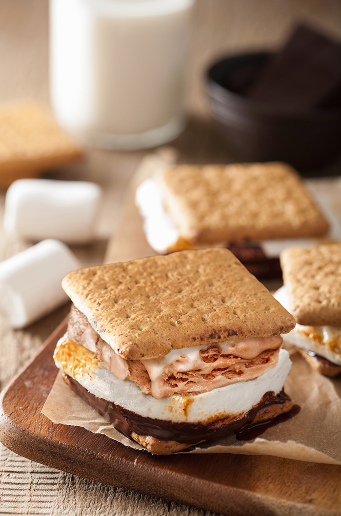 Completed s'mores ice cream sandwich.