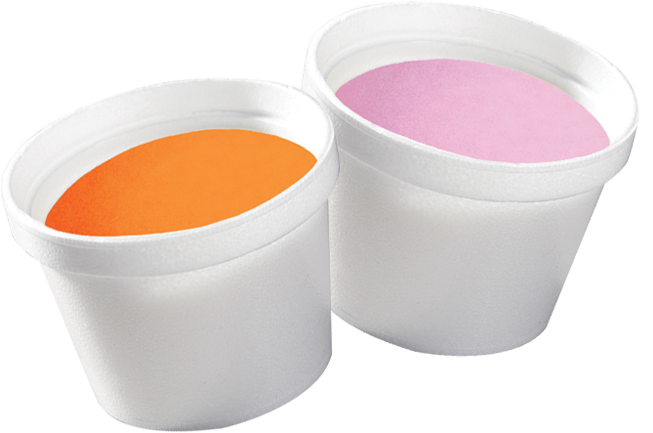 Orange sherbet and raspberry yogurt foam cups.